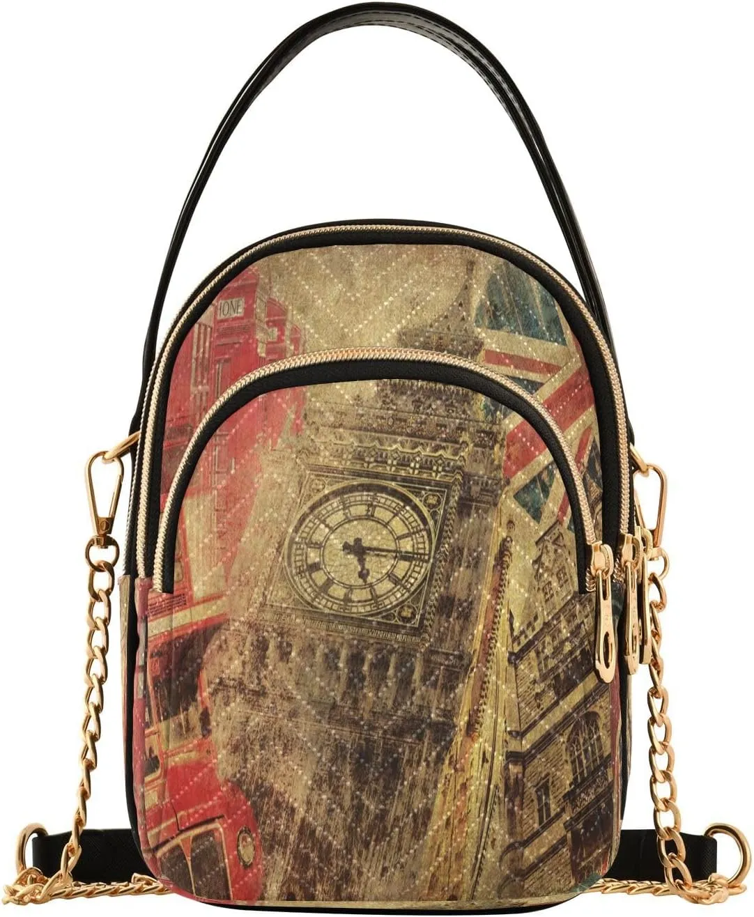 ALAZA Chain Crossbody Bags for Women Vintage London Collage Quilted Shoulder Crossbody Handbags Travel Cross Body Cell Phone Purses Bags