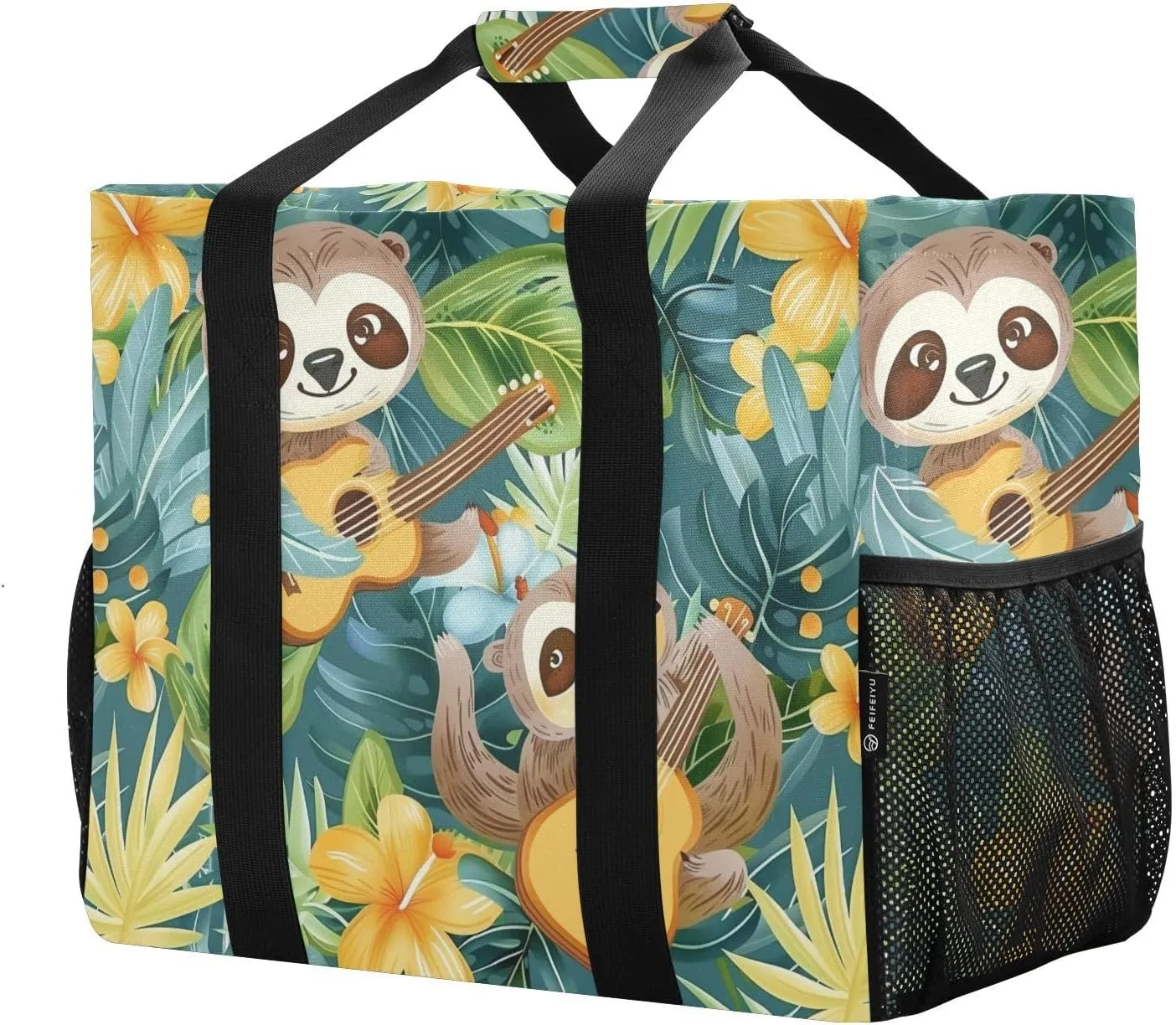 ALAZA Cute Sloth and Palm Leaves Seamlee Waterproof Beach Tote Bags