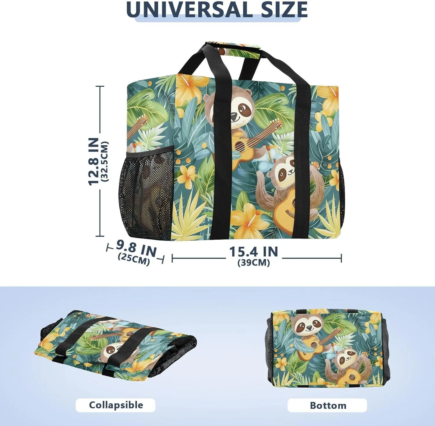 ALAZA Cute Sloth and Palm Leaves Seamlee Waterproof Beach Tote Bags