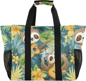 ALAZA Cute Sloth and Palm Leaves Seamlee Waterproof Beach Tote Bags