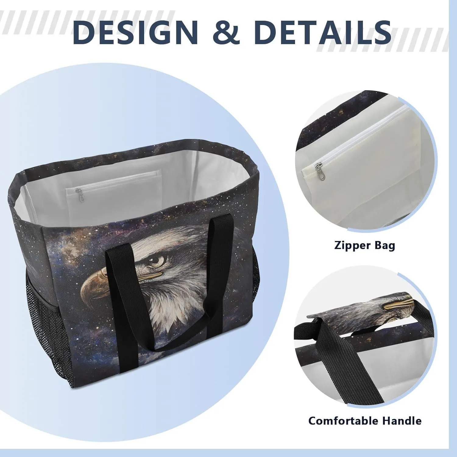 ALAZA Eagles Star Independence Day Waterproof Beach Tote Bags