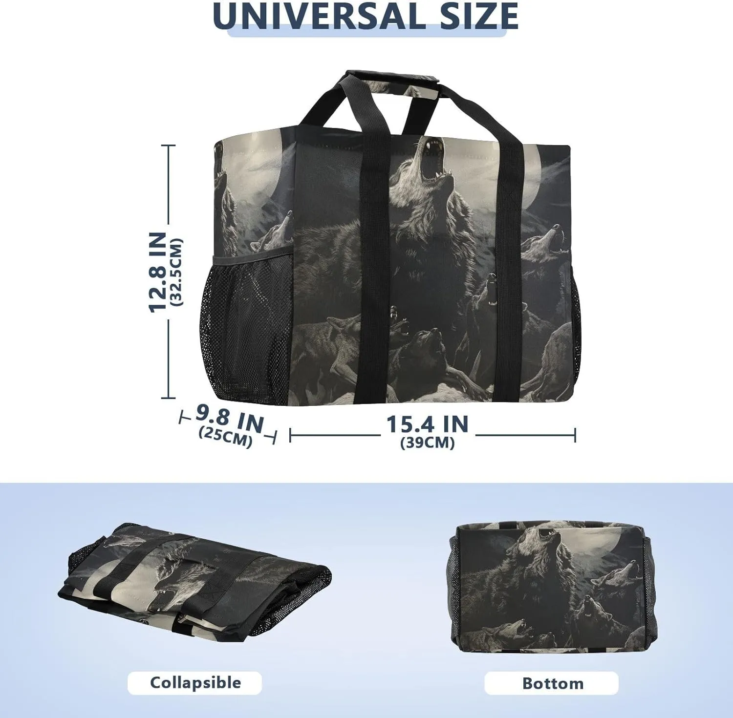 ALAZA Fire Water Wolf on Black Waterproof Beach Tote Bags