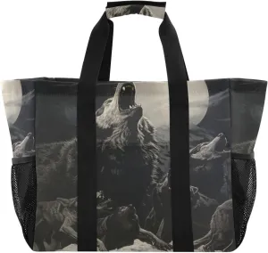 ALAZA Fire Water Wolf on Black Waterproof Beach Tote Bags