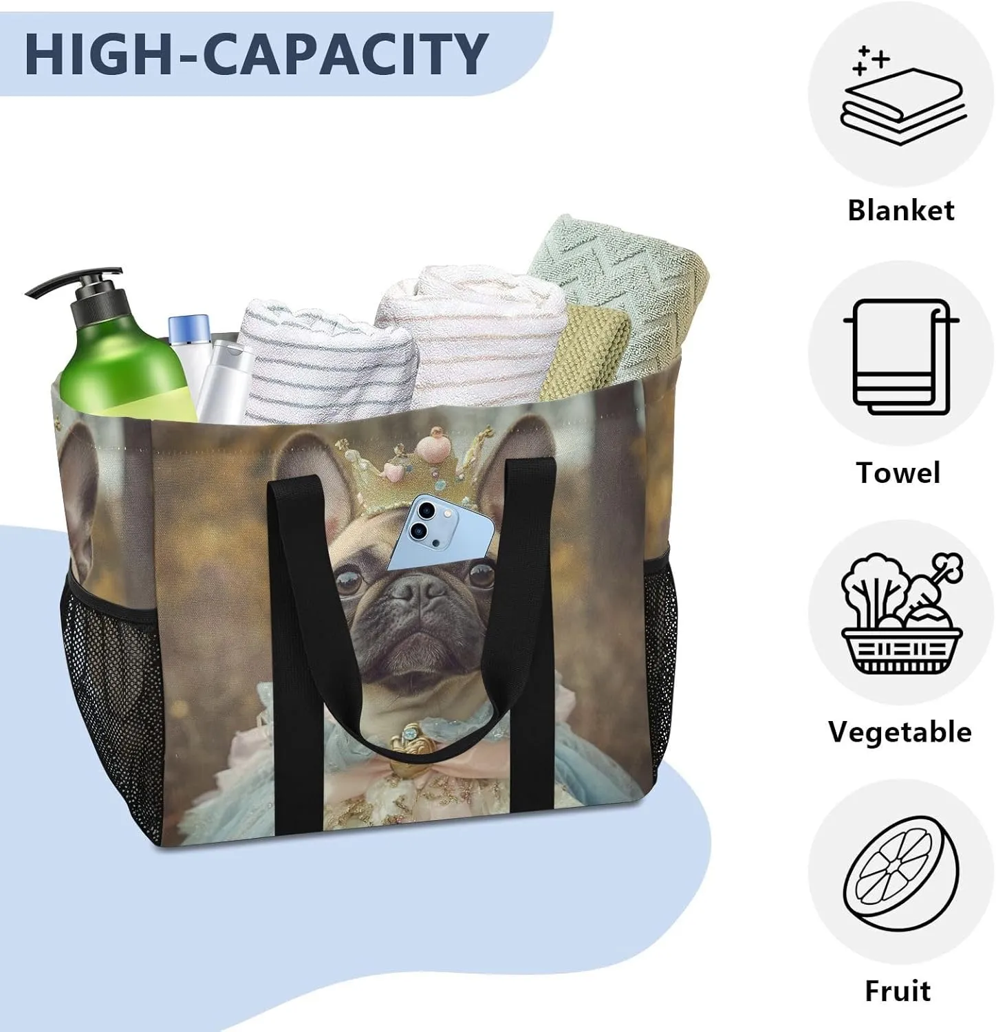 ALAZA French Bulldog Cute Puppy Sleeping in Blanket Waterproof Beach Tote Bags