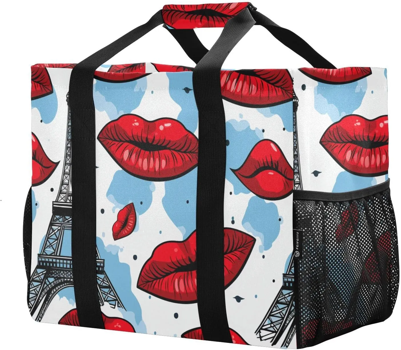 ALAZA Paris Eiffel Tower Red Lips Waterproof Beach Tote Bags