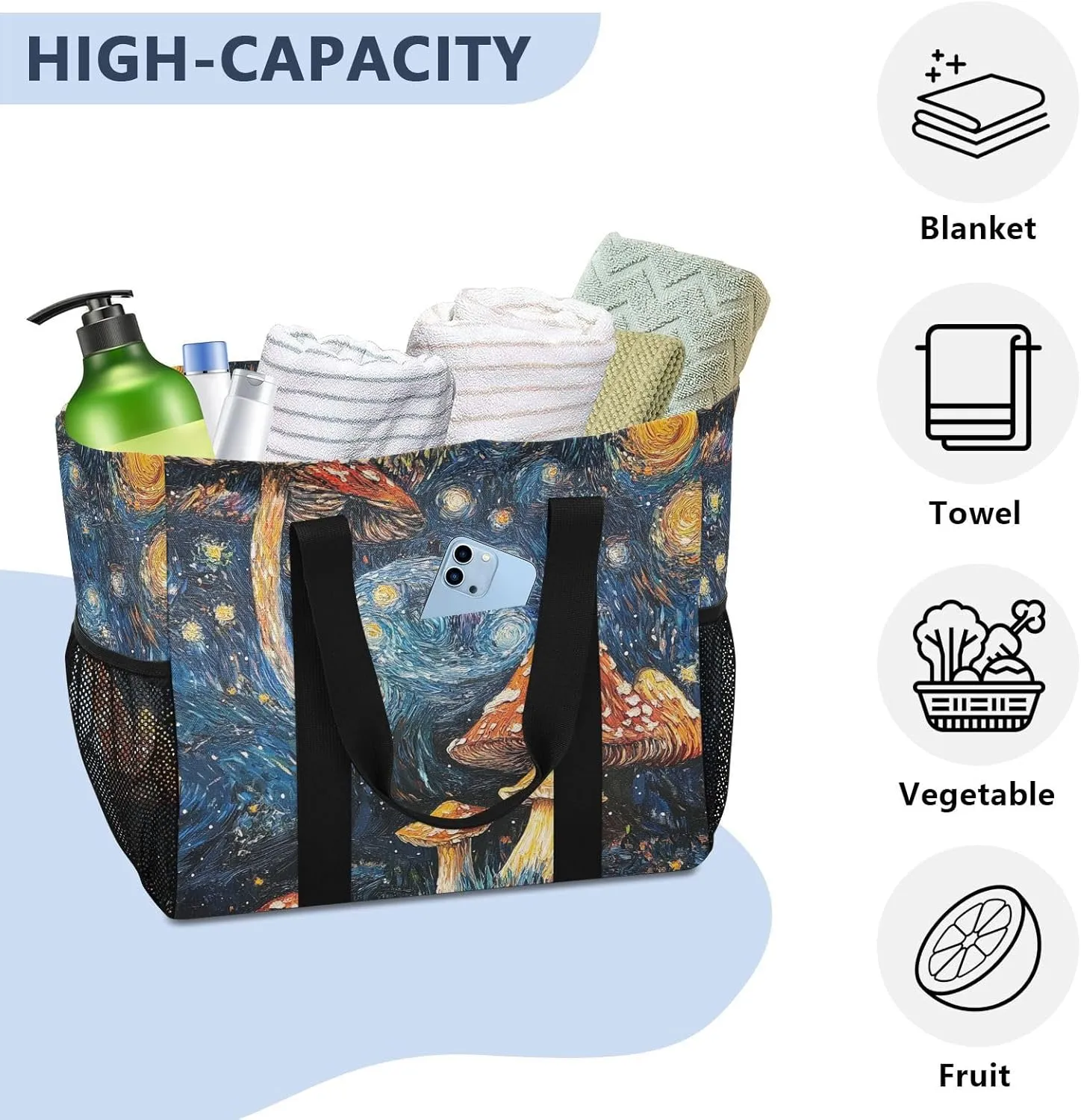ALAZA Skull Ocean and Pirate Ship Waterproof Beach Tote Bags