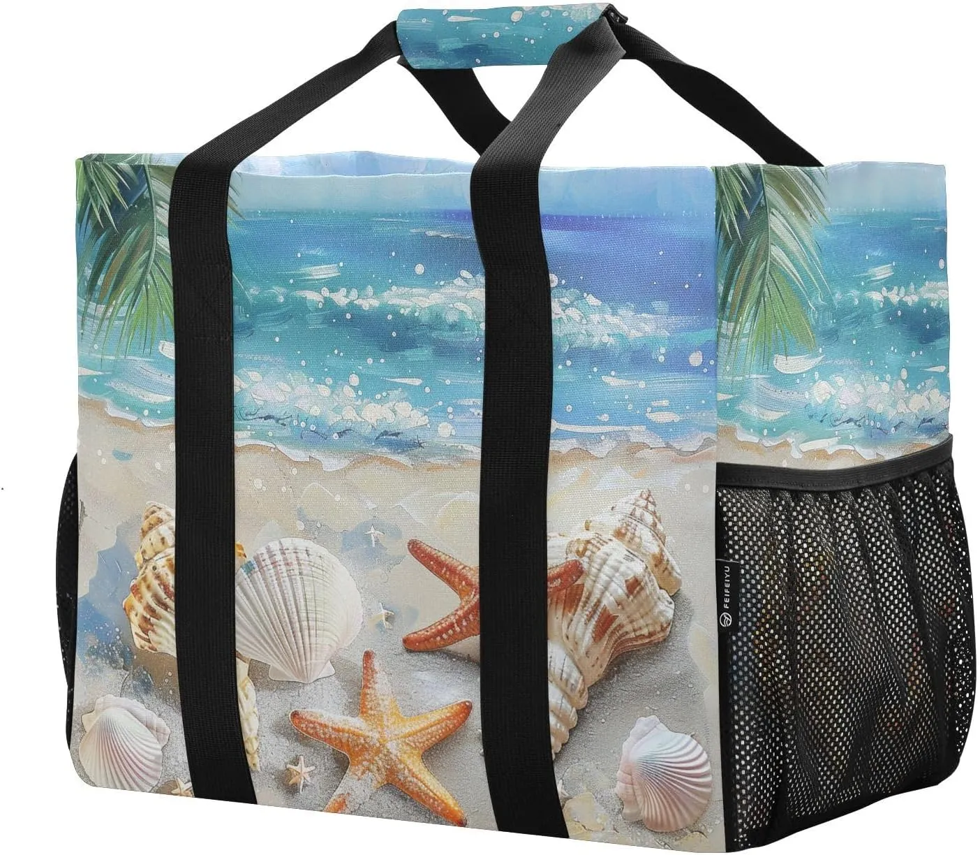 ALAZA Starfish Summer Beach Palm Sand Waterproof Beach Tote Bags