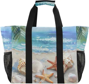 ALAZA Starfish Summer Beach Palm Sand Waterproof Beach Tote Bags