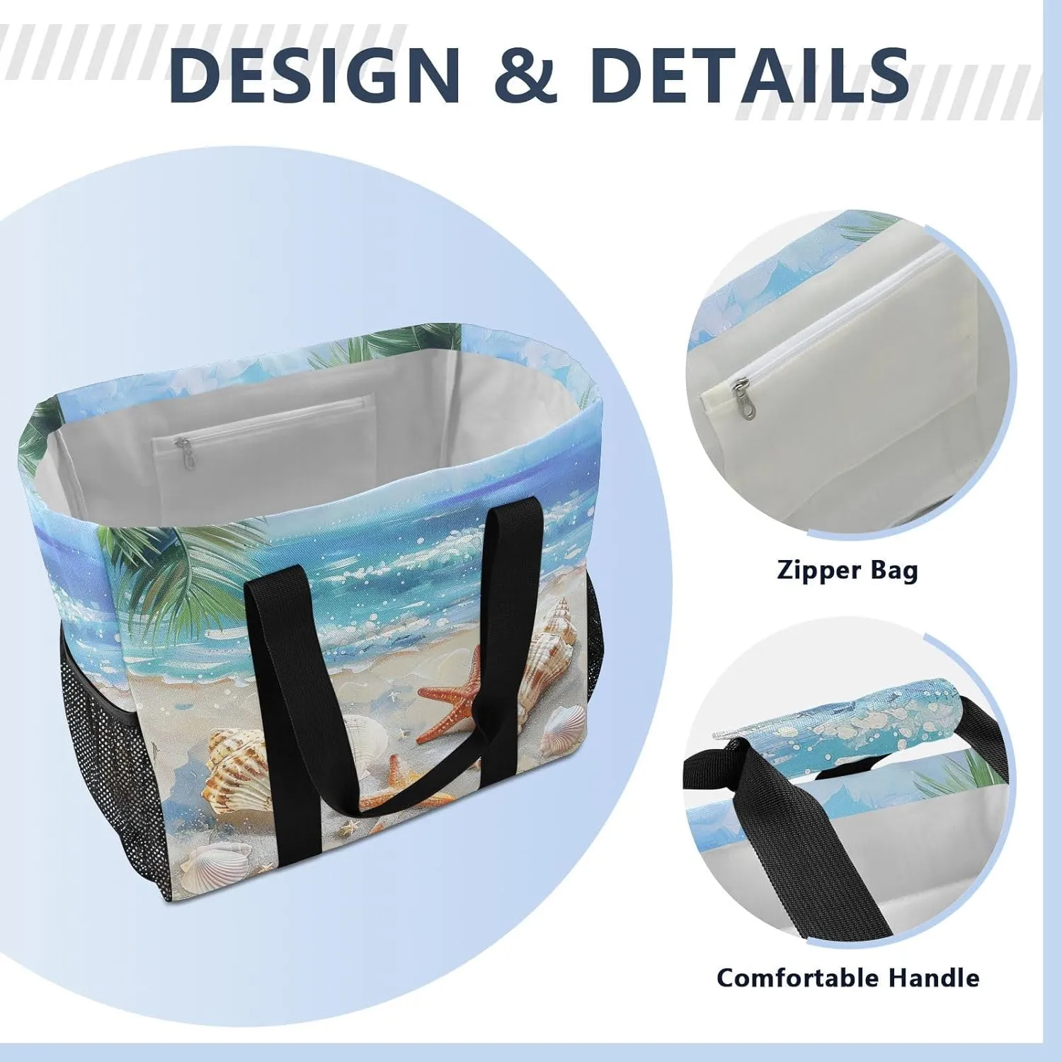 ALAZA Starfish Summer Beach Palm Sand Waterproof Beach Tote Bags