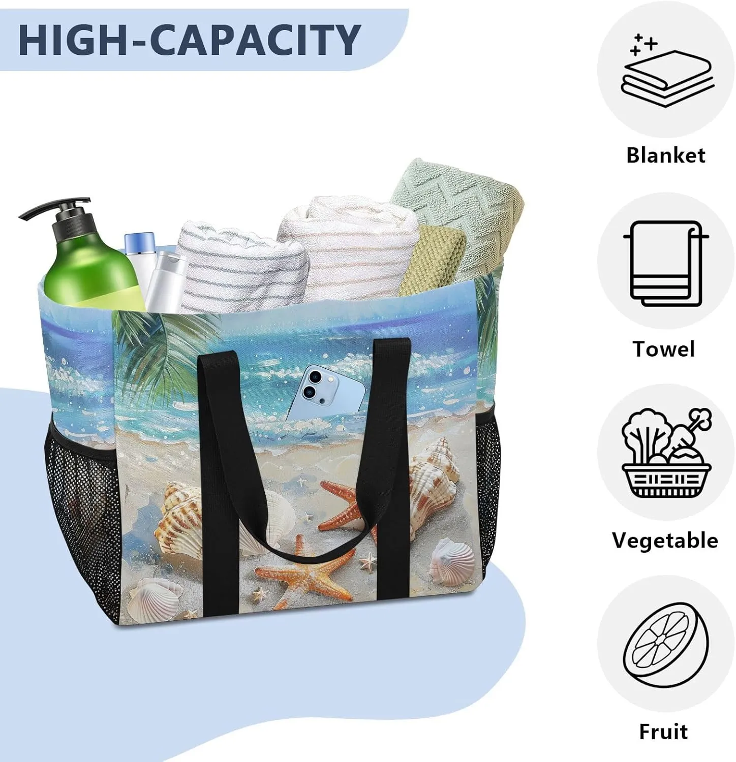 ALAZA Starfish Summer Beach Palm Sand Waterproof Beach Tote Bags