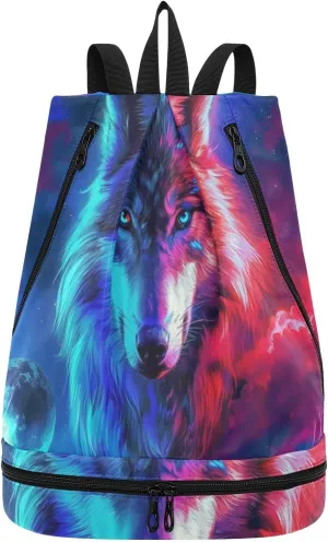 ALAZA Swimming Bags Waterproof Gym Bag Swim Backpack for Beach Sports Wolf 1 Pool Swimmers Men and Women