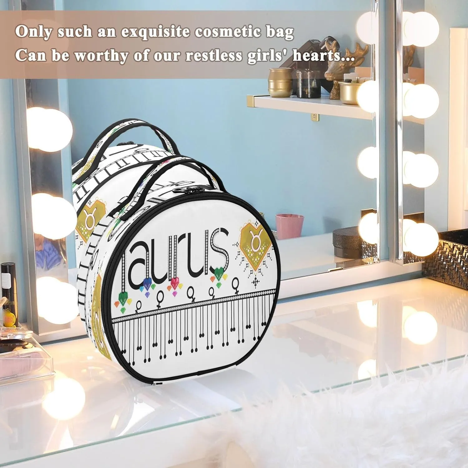 ALAZA Taurus Zodiac Moon Sign Portable Cosmetic Bag Large Capacity Makeup Bags