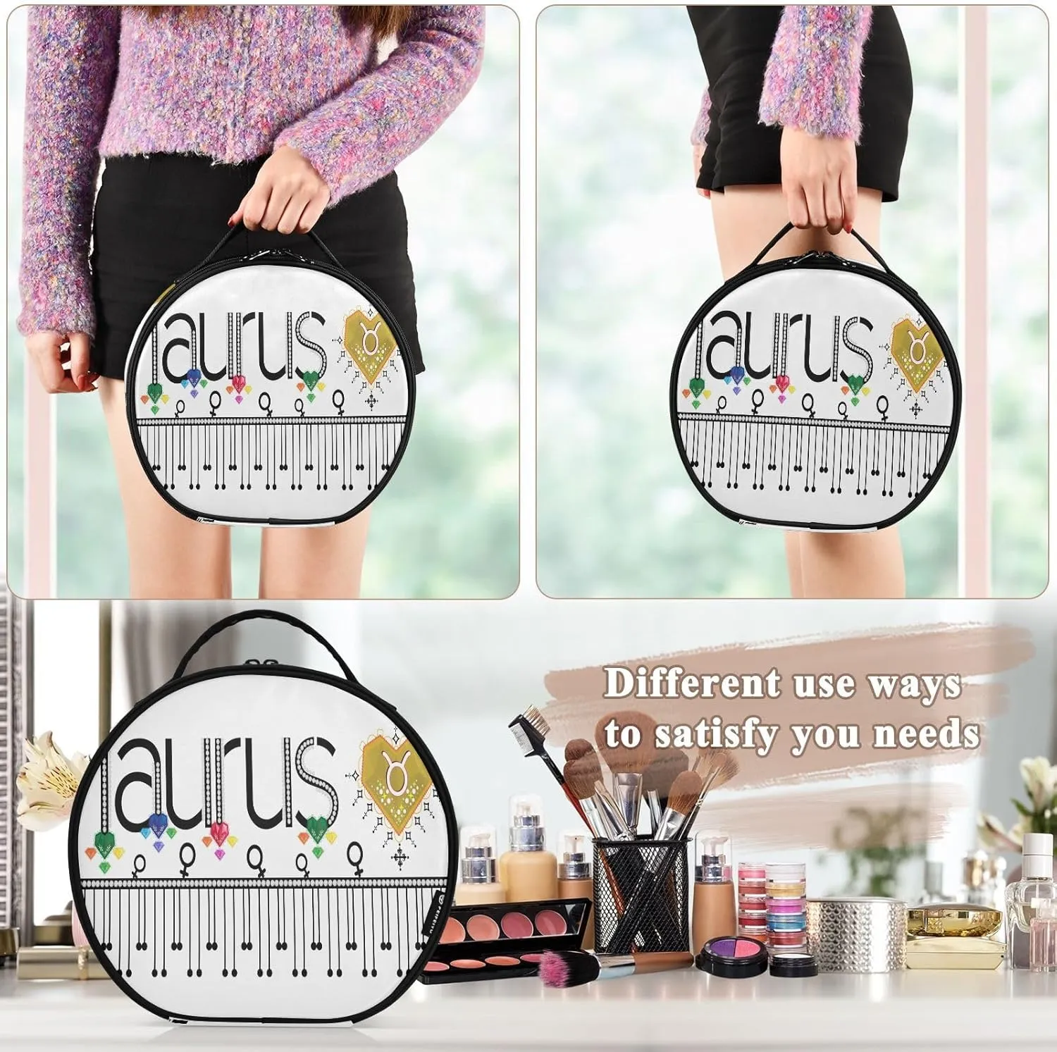 ALAZA Taurus Zodiac Moon Sign Portable Cosmetic Bag Large Capacity Makeup Bags