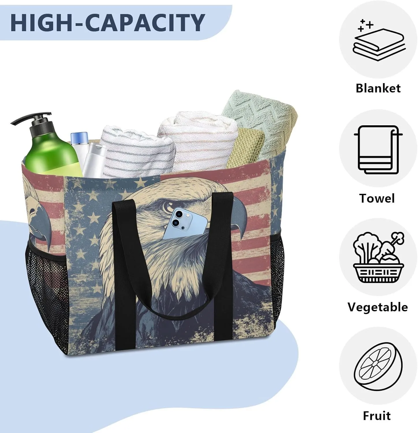 ALAZA Vintage Usa Eagles Waterproof Beach Tote Bags