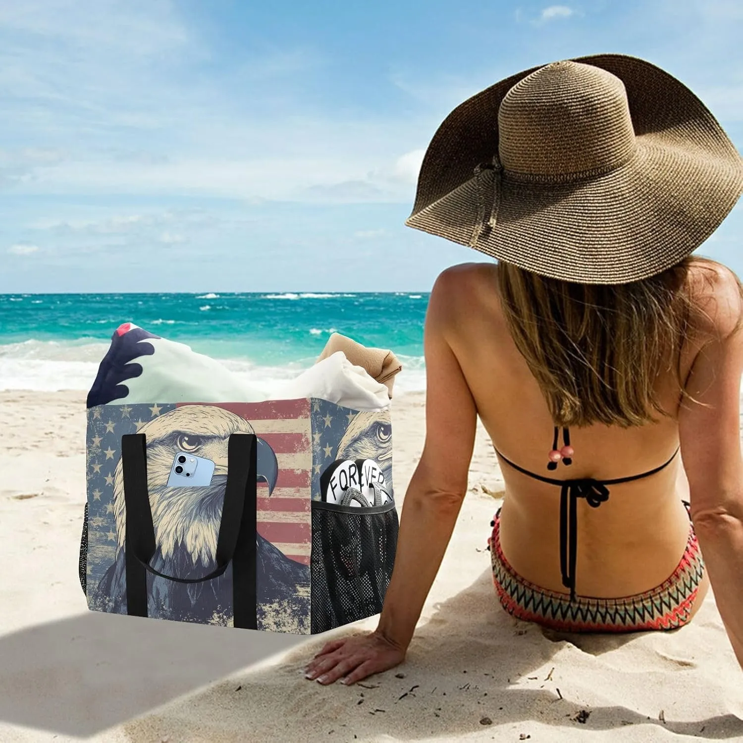 ALAZA Vintage Usa Eagles Waterproof Beach Tote Bags
