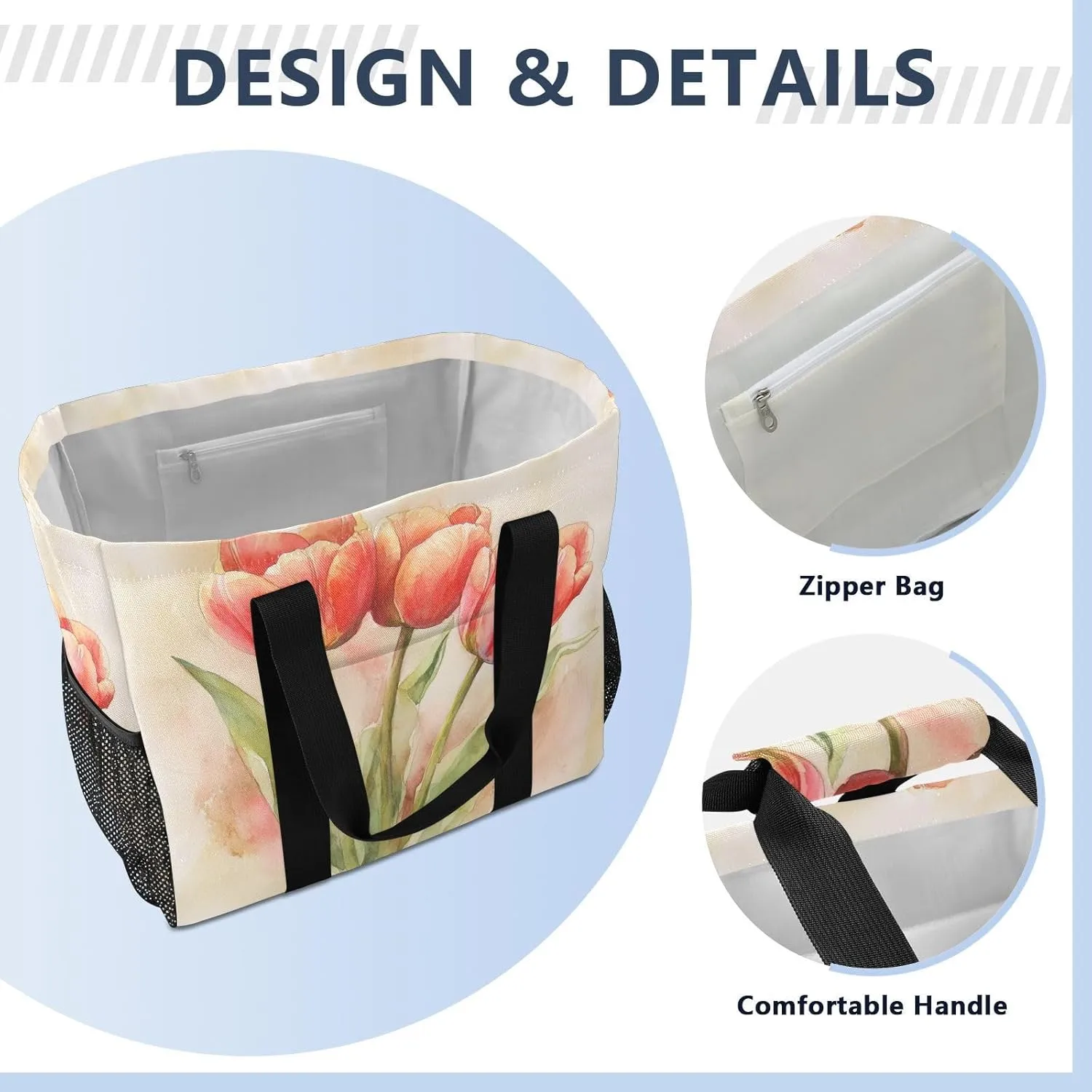 ALAZA Watercolor Colorful Tulips Waterproof Beach Tote Bags