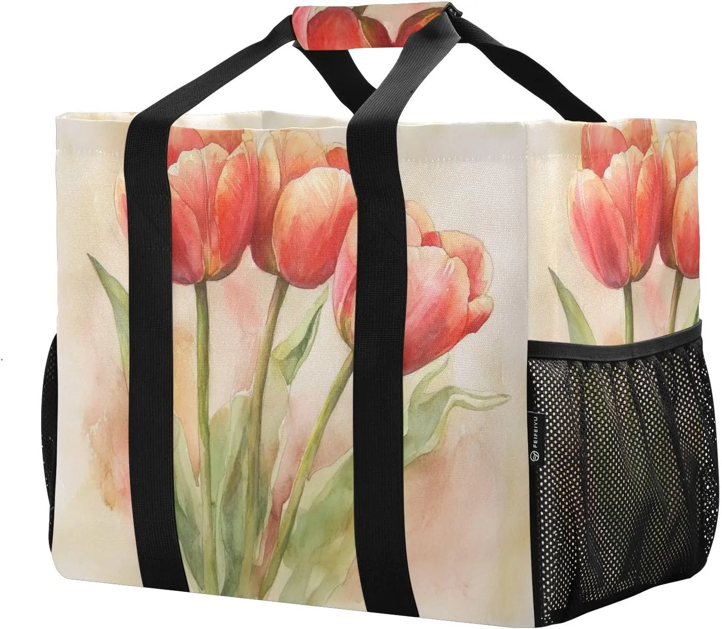 ALAZA Watercolor Colorful Tulips Waterproof Beach Tote Bags