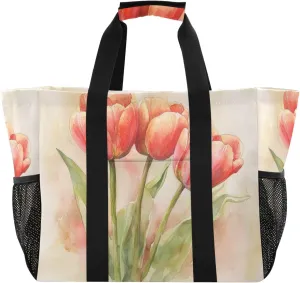 ALAZA Watercolor Colorful Tulips Waterproof Beach Tote Bags