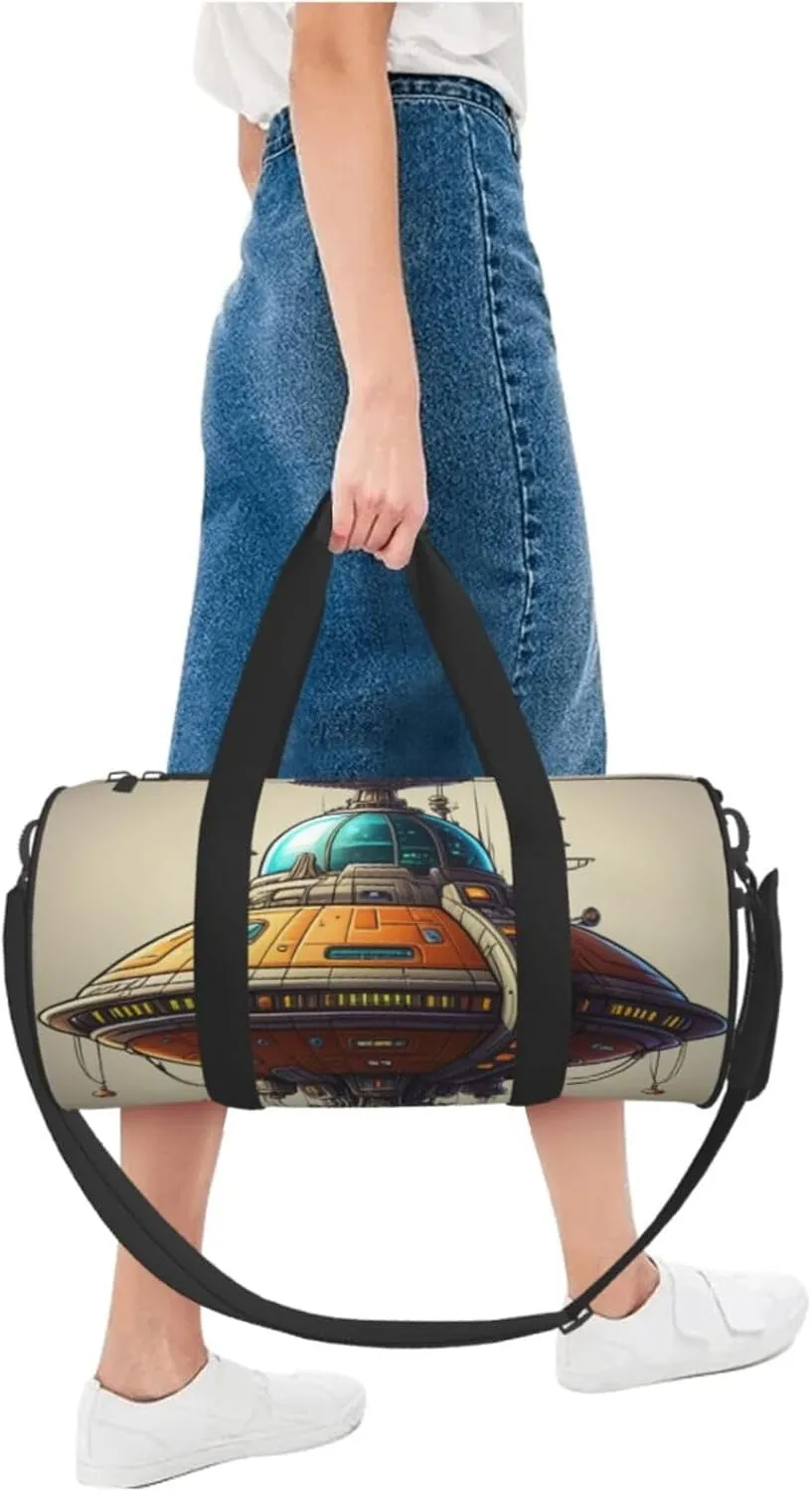 Alien Spaceship Printed Travel Bag,Round Personal Item Storage bag,Foldie Duffel Bag for Traveling Vacation,Fitness,Sports