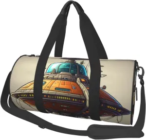 Alien Spaceship Printed Travel Bag,Round Personal Item Storage bag,Foldie Duffel Bag for Traveling Vacation,Fitness,Sports