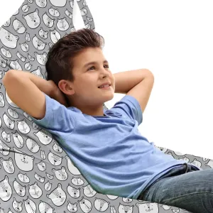 Ambesonne Bear Lounger Chair Bag, Scattered Chunky Teddy Bear Portraits Doodled on Greyscale Tone Backdrop, High Capacity Storage with Handle Container, Lounger Size, Charcoal Grey Pale Grey