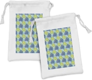 Ambesonne Floral Fabric Pouch Set of 2, Doodle Style Flower Motifs in Paintbrush Streaks and Dots, Small Drawstring Bag for Toiletries Masks and Favors, 9" x 6", Dark Sky Blue Turquoise