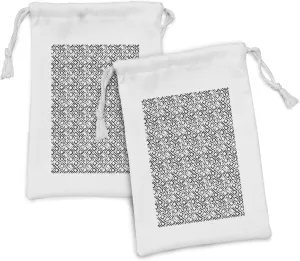 Ambesonne Rhombus Print Fabric Pouch Set of 2, Paintbrush Drawn Doodle Style Bold Streaks on a Plain Backdrop, Small Drawstring Bag for Toiletries Masks and Favors, 9" x 6", Charcoal Grey and White