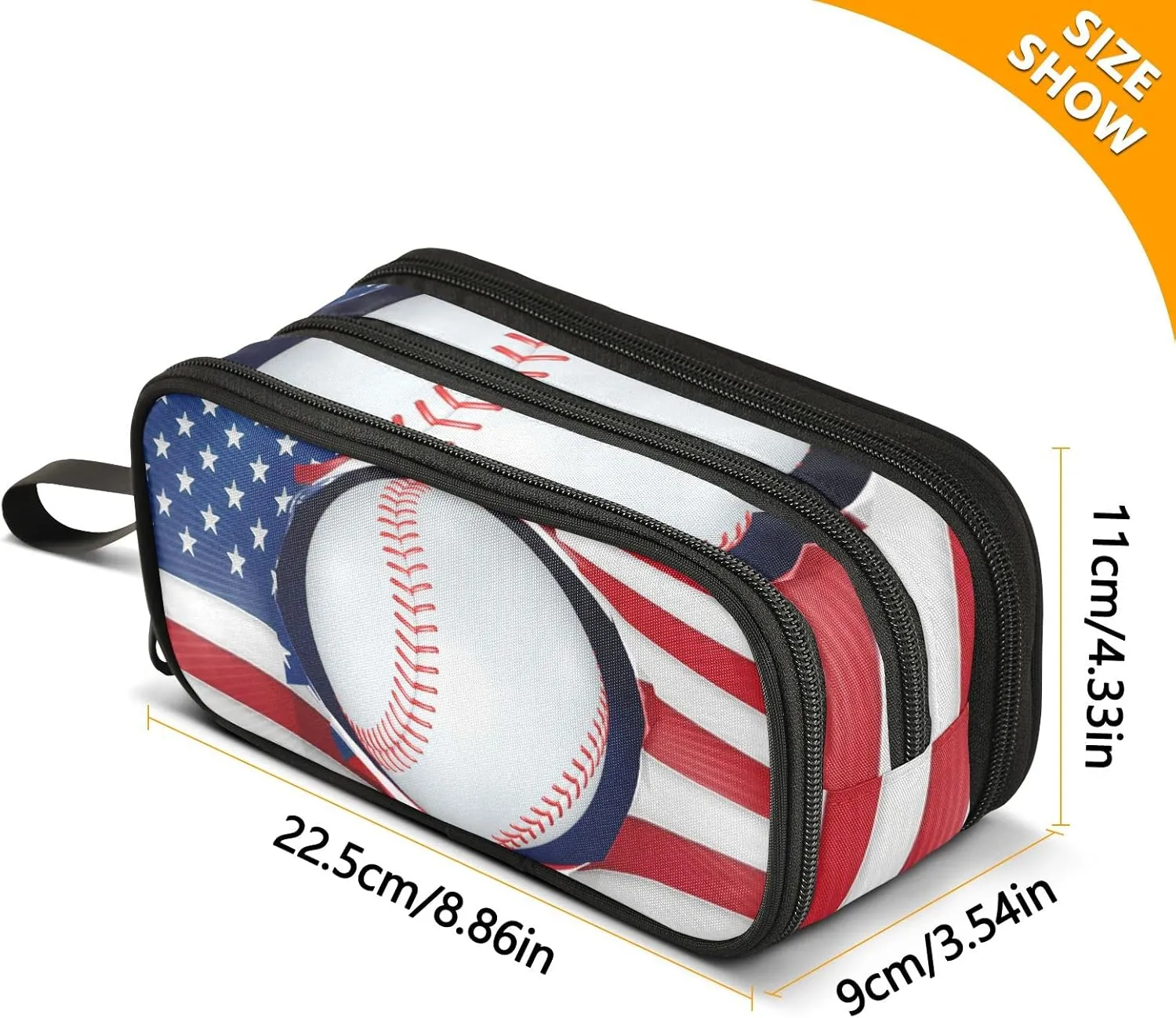 American flag baseball Large Capacity Pencil Case Pencil Pouch Office School Large Storage Pen Bag 3 Compartment pencil box for Adults School Teen Girl Boy Men Women