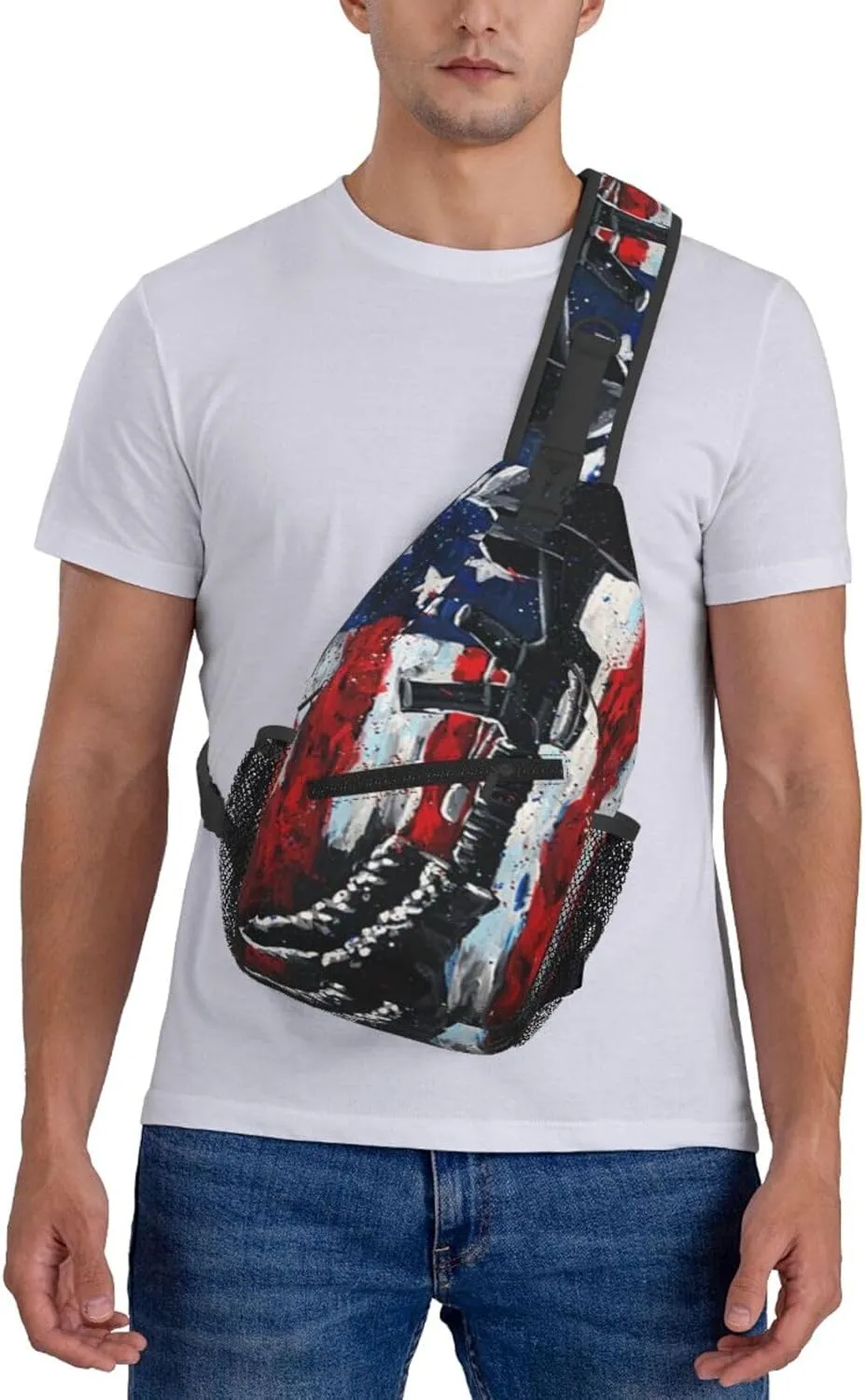 American Flag Soldier Silhouette Men'S Crossbody Bag Travel Hiking Shoulder Backpack Chest Bag