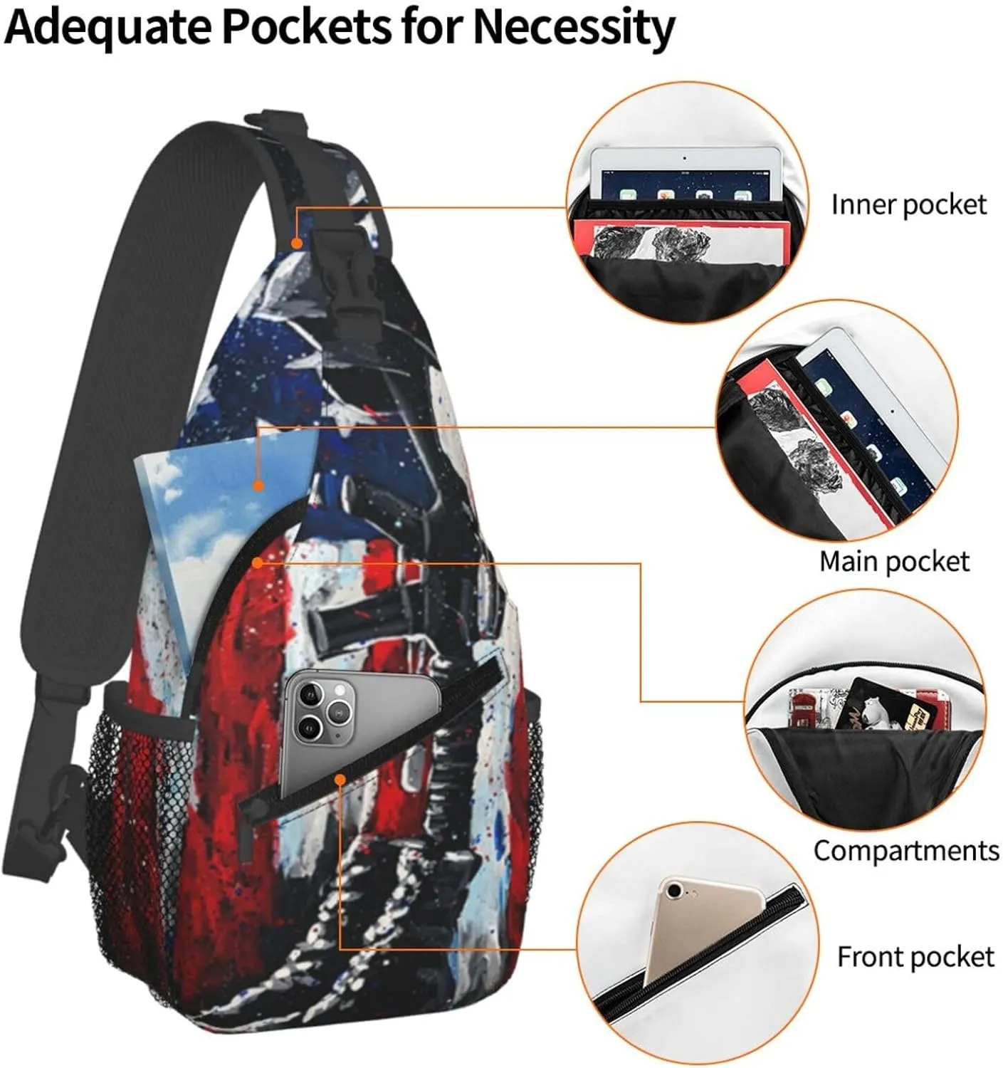 American Flag Soldier Silhouette Men'S Crossbody Bag Travel Hiking Shoulder Backpack Chest Bag