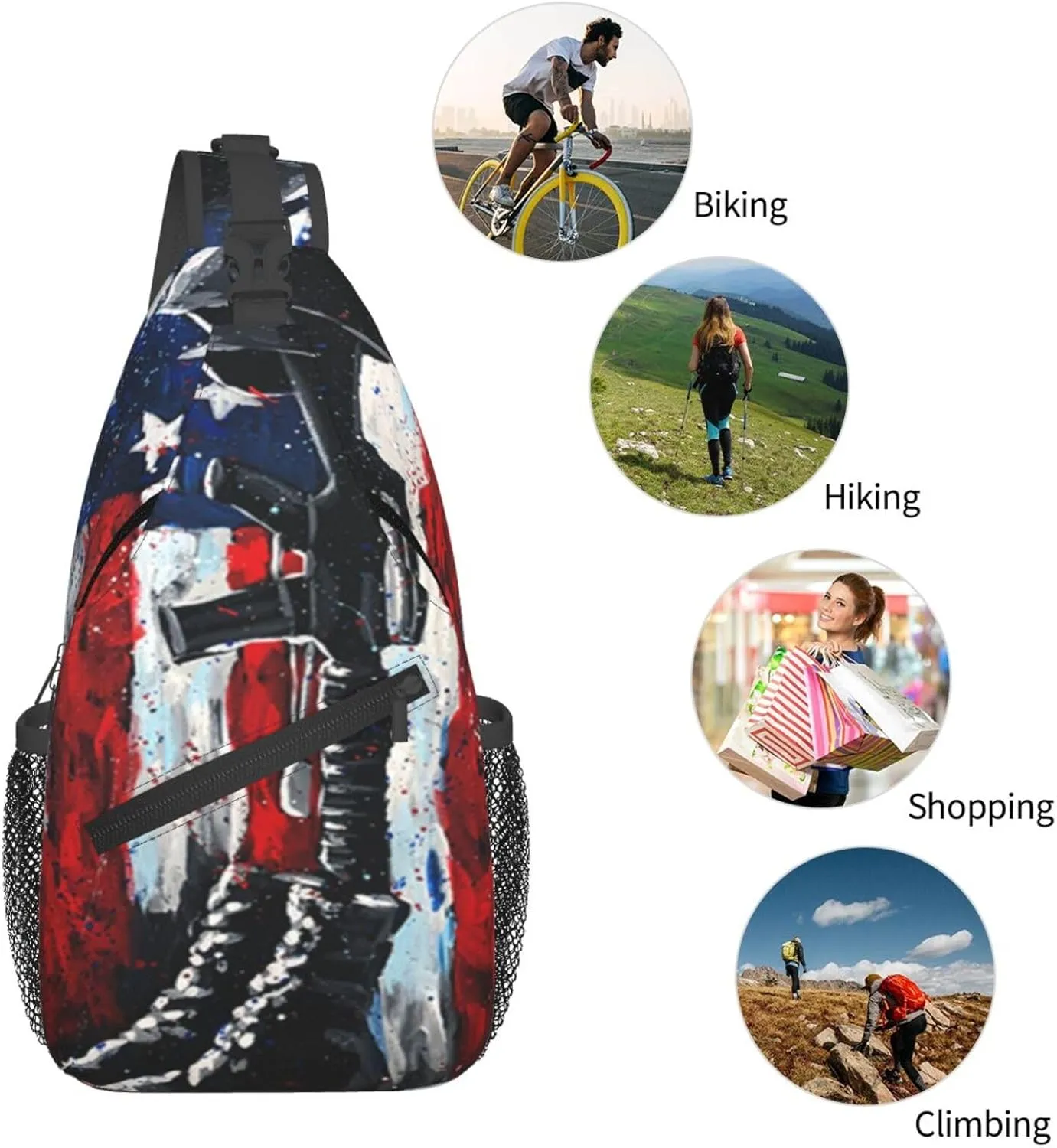 American Flag Soldier Silhouette Men'S Crossbody Bag Travel Hiking Shoulder Backpack Chest Bag