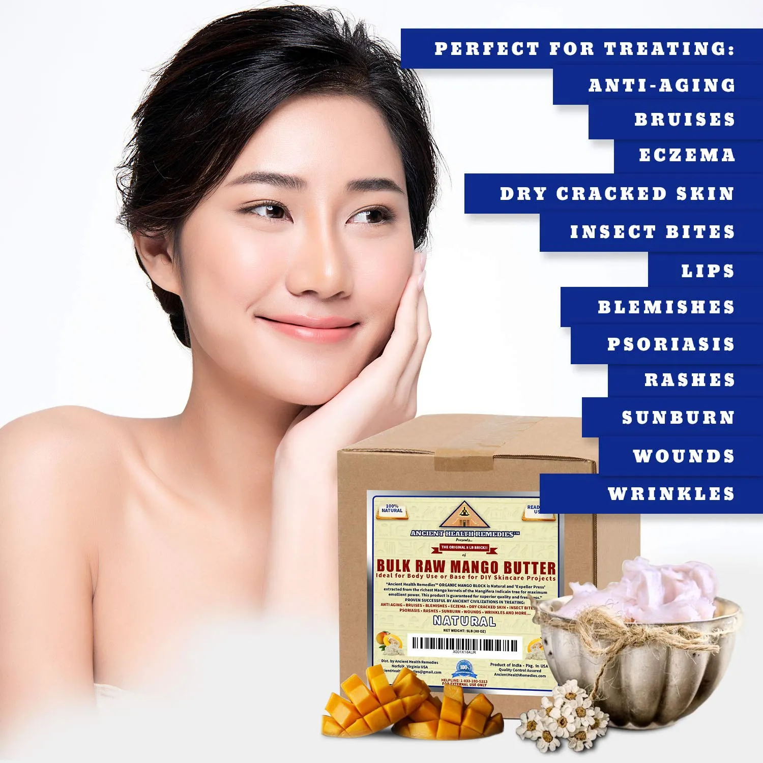 ANCIENT HEALTH REMEDIES Organic Unrefined Raw MANGO BUTTER JAR/BLOCKS Bulk, Light Mango Aroma, Non-Greasy Base for Beauty, Skin Moisturizing, DIY Base for Body Butter & Hand Creams (5 LB)