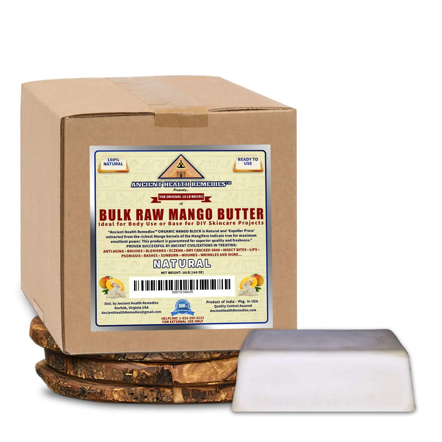 ANCIENT HEALTH REMEDIES Organic Unrefined Raw MANGO BUTTER JAR/BLOCKS Bulk, Light Mango Aroma, Non-Greasy Base for Beauty, Skin Moisturizing, DIY Base for Body Butter & Hand Creams (5 LB)