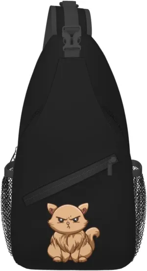 Angry Cat Crossbody Bags For Women Men Chest Backpack Gym Shoulder Bag Travel Outdoor Sports Casual Crossbody Bags