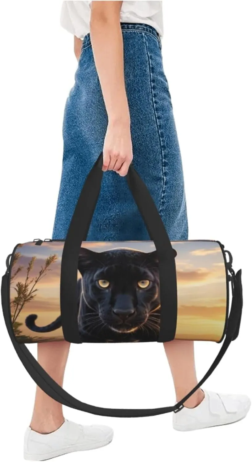 Animal Panther Printed Travel Bag,Round Personal Item Storage bag,Foldie Duffel Bag for Traveling Vacation,Fitness,Sports