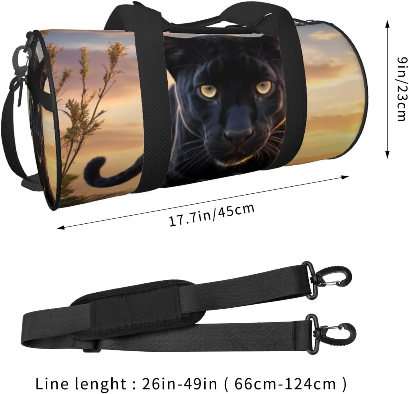 Animal Panther Printed Travel Bag,Round Personal Item Storage bag,Foldie Duffel Bag for Traveling Vacation,Fitness,Sports