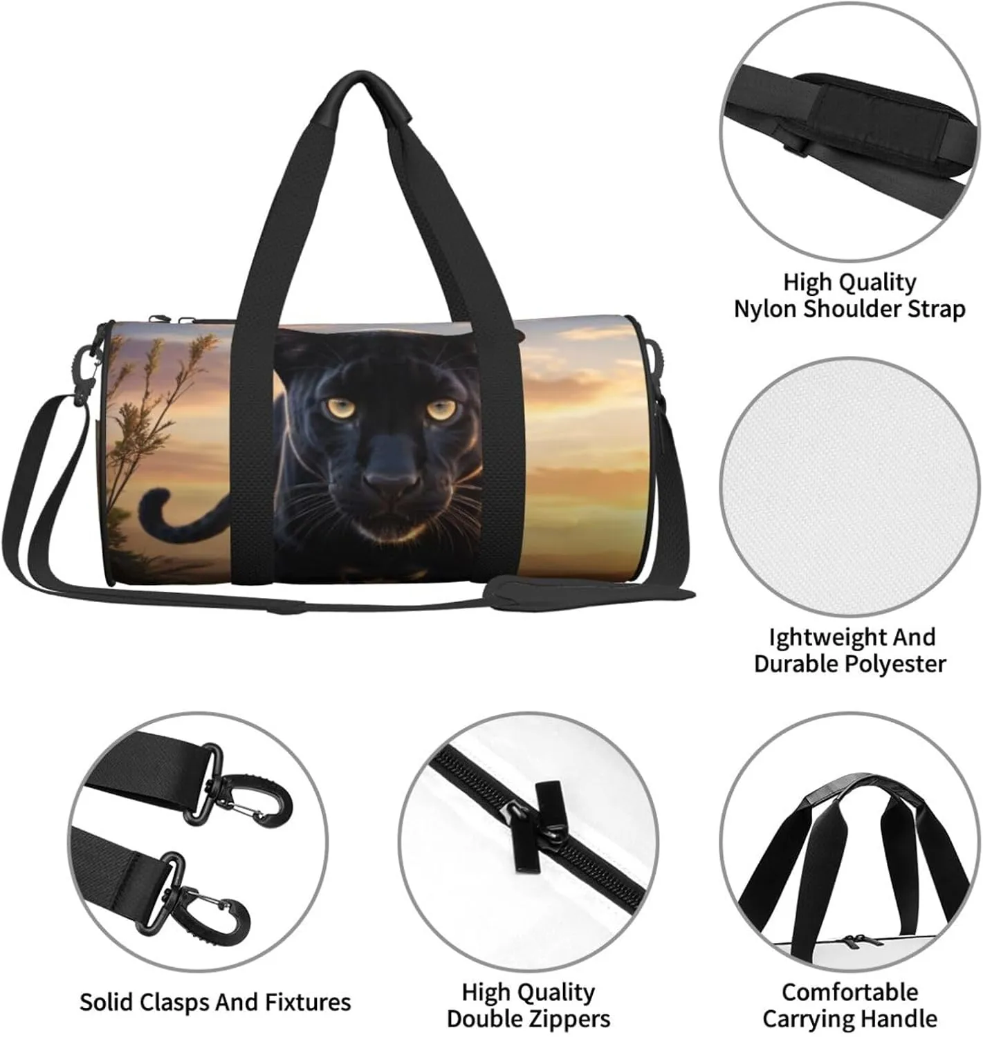 Animal Panther Printed Travel Bag,Round Personal Item Storage bag,Foldie Duffel Bag for Traveling Vacation,Fitness,Sports