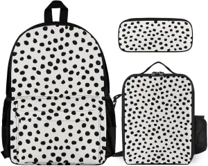 Animal Print Dots Black White Dalmatian Lightweight Pocket Backpack Crossbody Lunch Bag Set Unisex