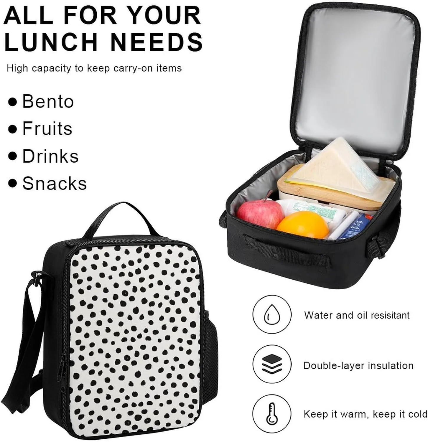 Animal Print Dots Black White Dalmatian Lightweight Pocket Backpack Crossbody Lunch Bag Set Unisex