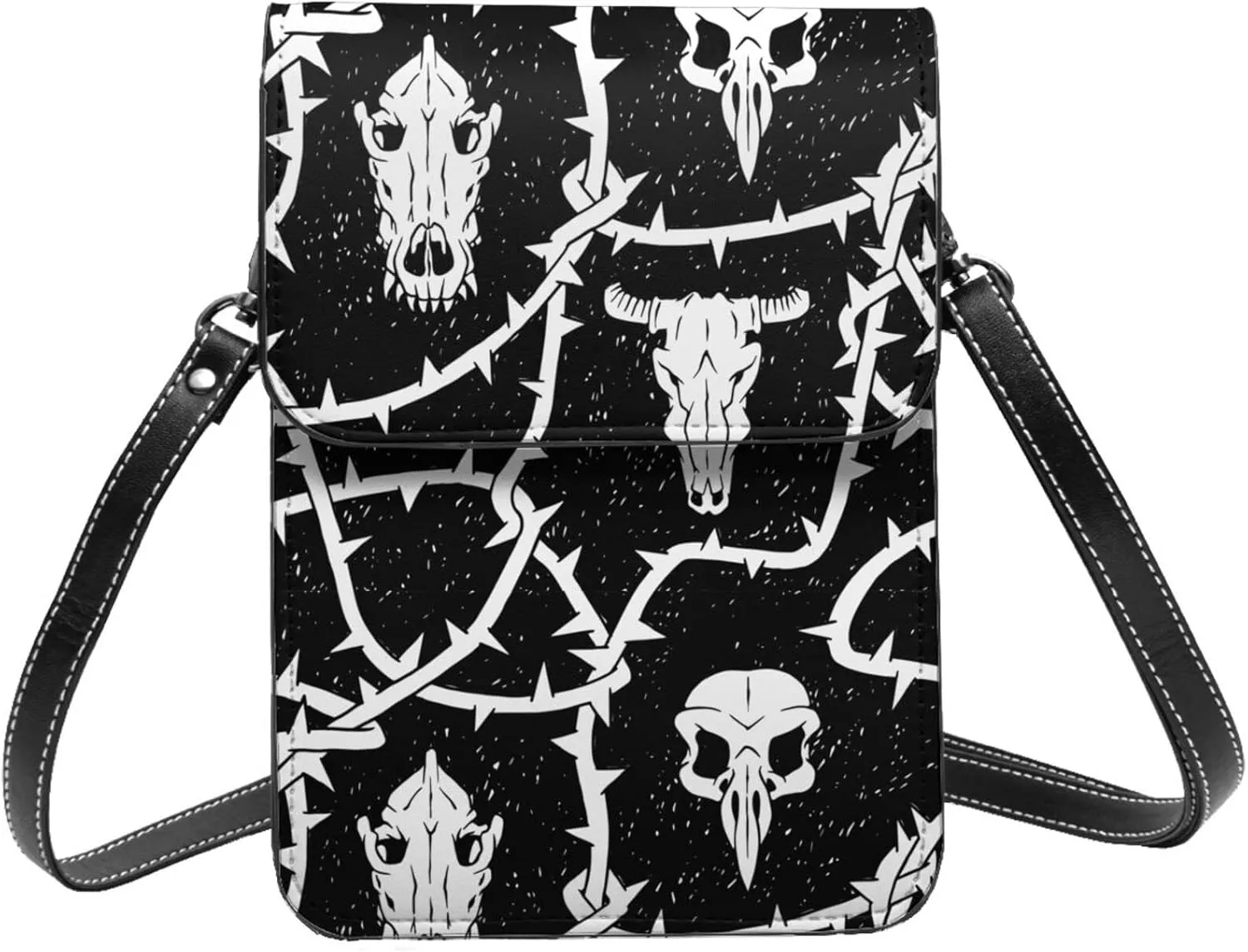Animal skulls and thorns Horror mystic black Crossbody Cell Phone Purse for Women Girls Leather Mini Cross Body Bags Small Shoulder Bags