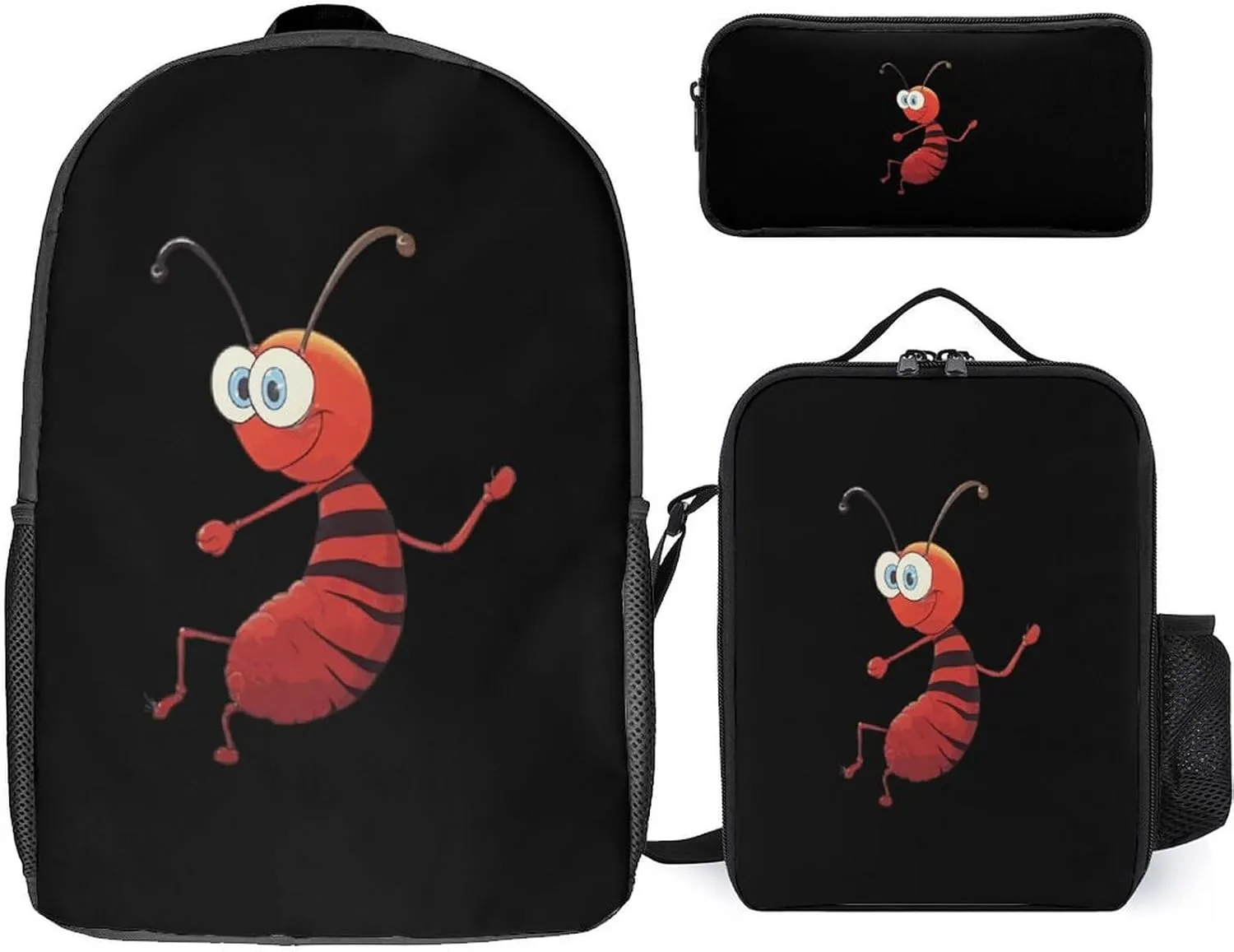 Ant Backpack Adjustable Shoulder Daypack Laptop Bag with Lunch Box and Pencil Case 3 in 1 Set