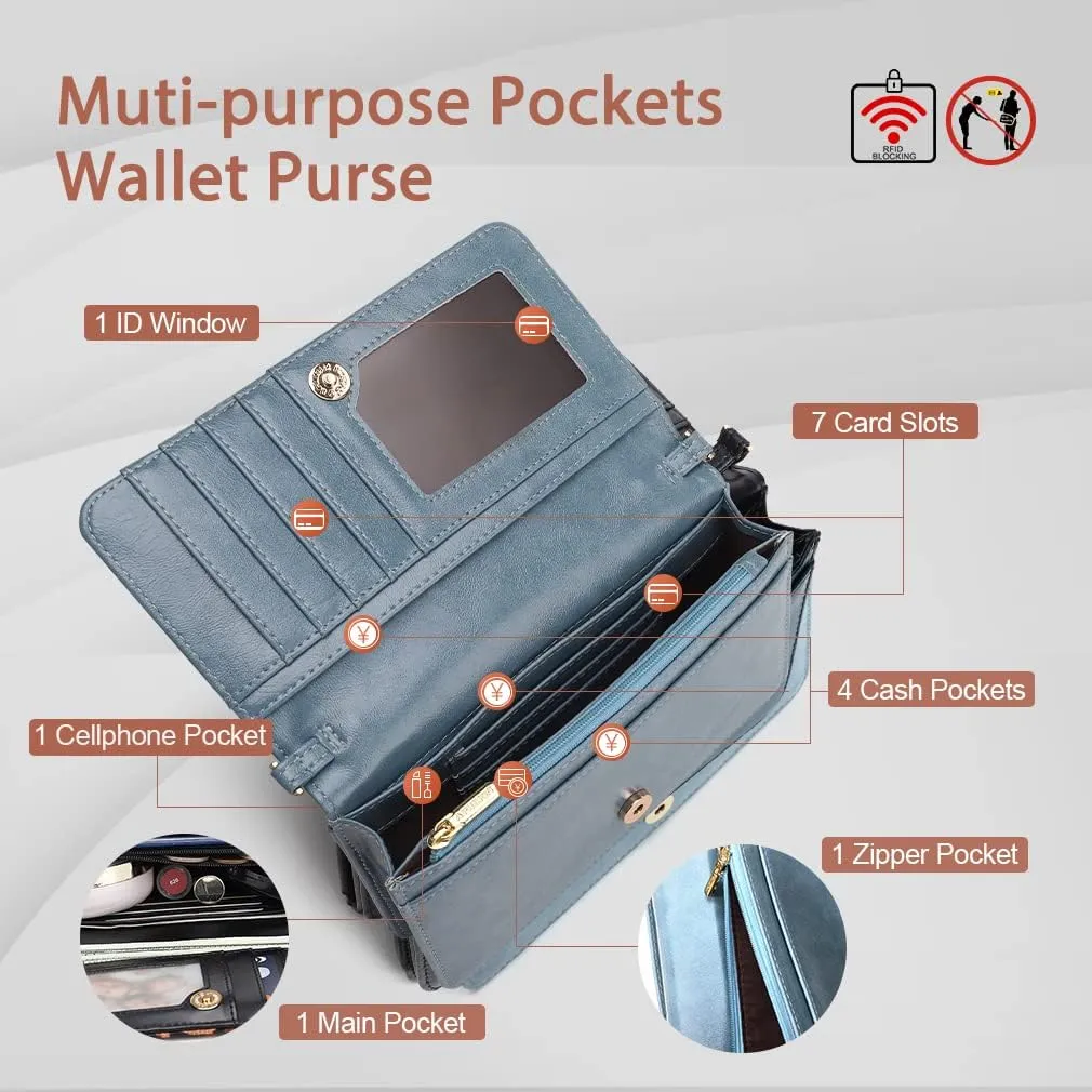 APHISON Crossbody Bags For Women,Wristlet Wallet Phone Purse Shoulder handbags Multi-Function Small RFID Clutch Card Holder
