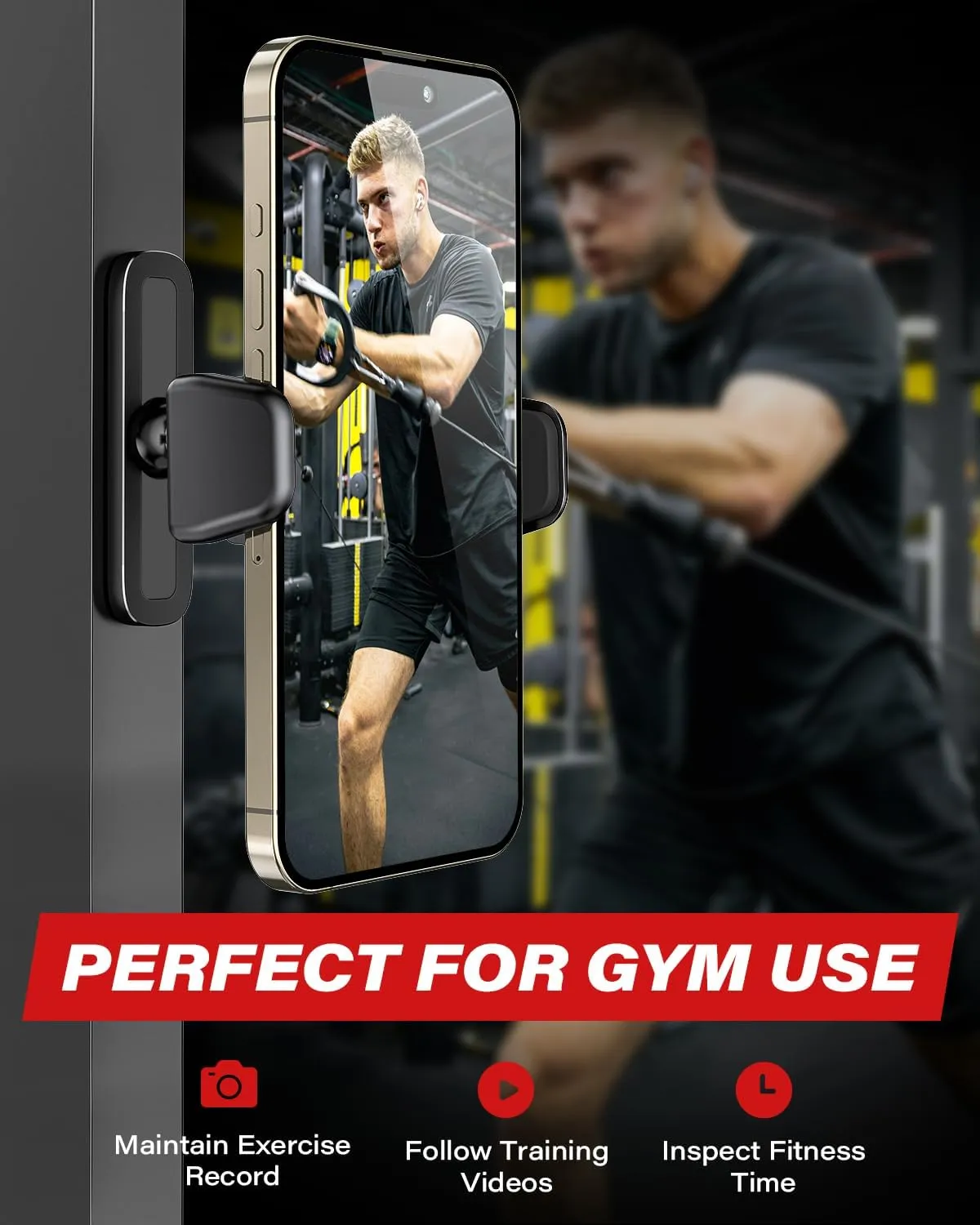 APPS2Car Gym Magnetic Phone Holder, 360 Adjustable, Compatible with 4.7-6.9" Smartphone & Heavy Case, Alloy Base and Joint, Grey