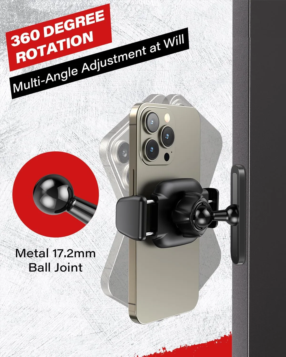 APPS2Car Gym Magnetic Phone Holder, 360 Adjustable, Compatible with 4.7-6.9" Smartphone & Heavy Case, Alloy Base and Joint, Grey