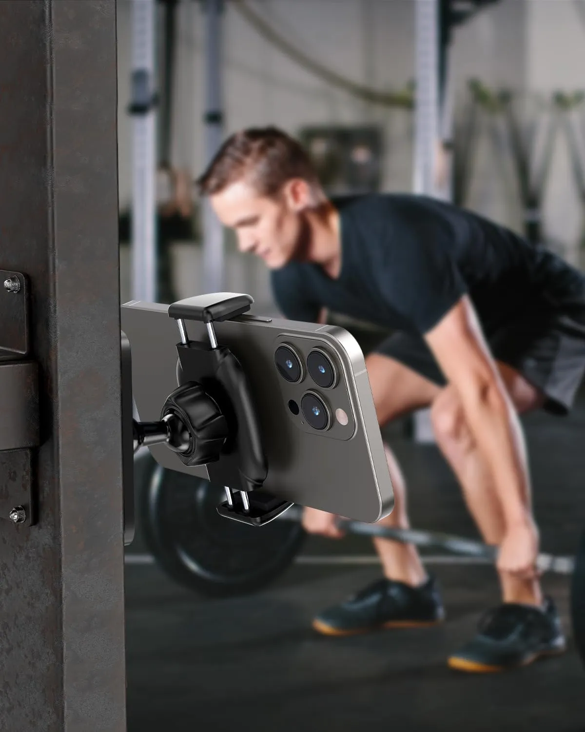 APPS2Car Gym Magnetic Phone Holder, 360 Adjustable, Compatible with 4.7-6.9" Smartphone & Heavy Case, Alloy Base and Joint, Grey