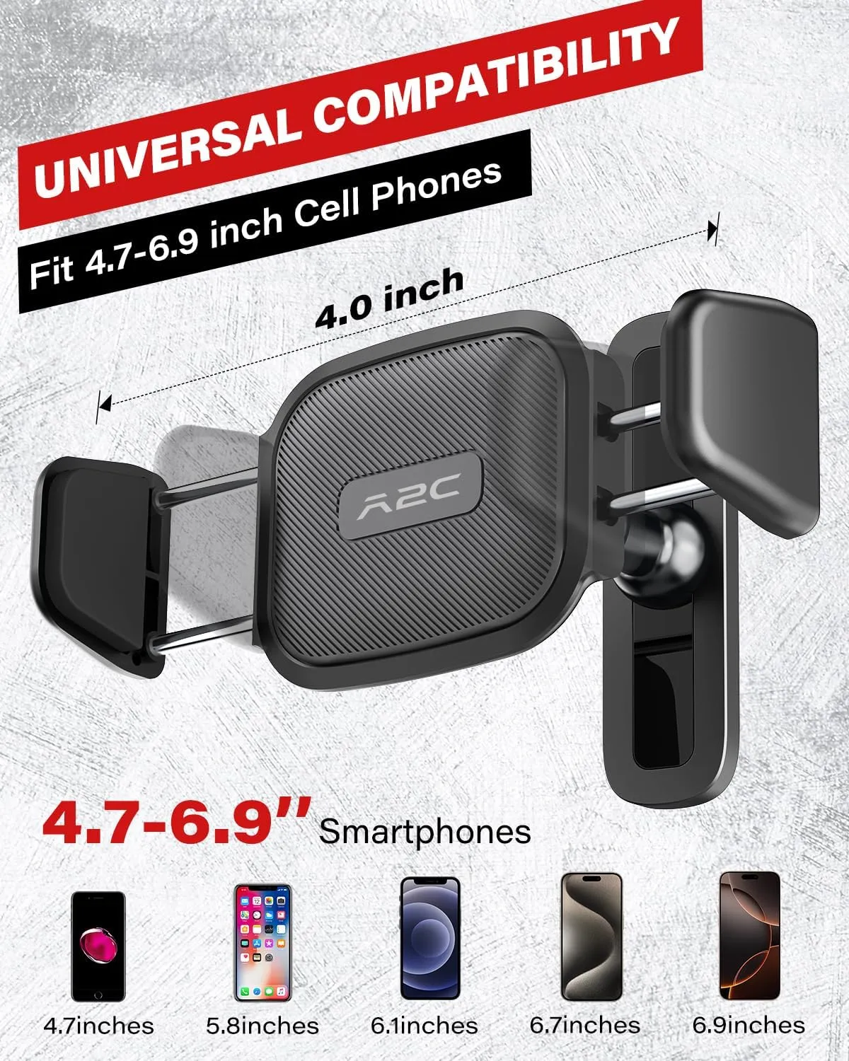 APPS2Car Gym Magnetic Phone Holder, 360 Adjustable, Compatible with 4.7-6.9" Smartphone & Heavy Case, Alloy Base and Joint, Grey