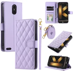 Argyle Wallet Case for LG K20/K20 Plus/K20 V/Harmony/V5/K10 2017/Grace LTE with Wrist Strap Shoulder Strap Card Slots Purse, Phone Cover for LGK20Case LGK20Plus LGK20V K20V K 20 20K K20  Purple