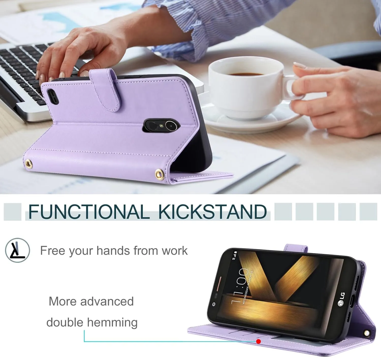 Argyle Wallet Case for LG K20/K20 Plus/K20 V/Harmony/V5/K10 2017/Grace LTE with Wrist Strap Shoulder Strap Card Slots Purse, Phone Cover for LGK20Case LGK20Plus LGK20V K20V K 20 20K K20  Purple
