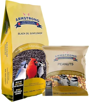 Armstrong Wild Bird Food Combo Pack - Black Oil Sunflower Bird Seed, 25 Pounds and Peanut Halves Bird Seed, 4.4 Pounds - High Protein Source - Ideal for Outside Feeders