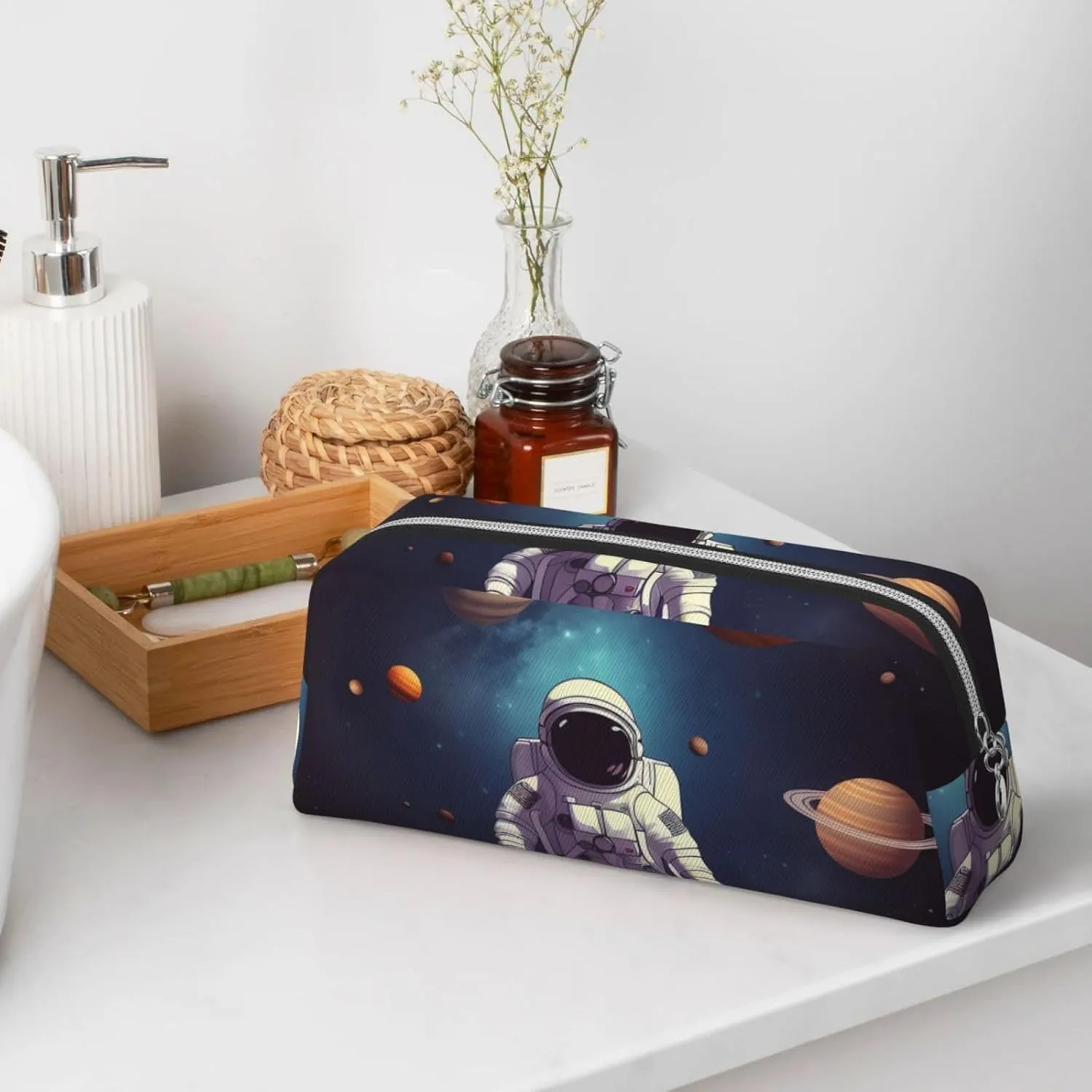 Astronaut solar system planets Makeup Bag for Women Men Travel Toiletry Bag Aesthetic Purse Pouch Large Pencil Case